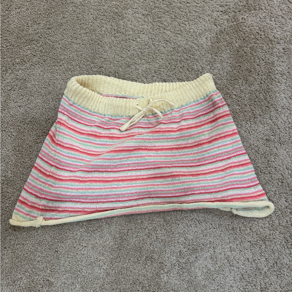 Striped Knit Mini Skirt in Cream and Pink